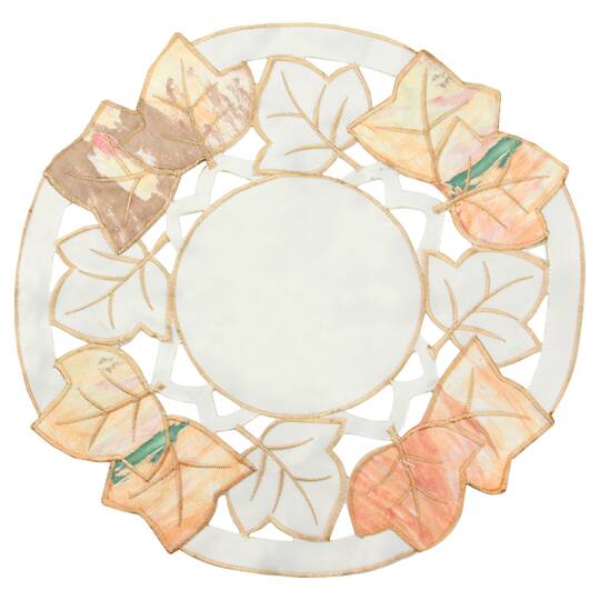12" Autumn Elegance Decorative Embroidered Fall Leaf Round Doily